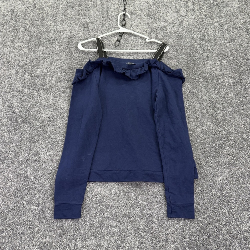 Venus Shirt Womens Medium Blue Off Shoulder Ruffle Strap Long Sleeve Casual Top